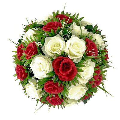 China Eco-friendly Red White Color PH020 Corridor Centerpieces Table Flower Artificial Rose Potted Flowers Home Balcony For Wedding Table for sale