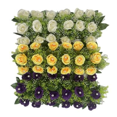 China Eco-friendly Yellow Purple Rose Pearl Flower Core Arch White Wall Flower Wedding Purple Flower Wall for sale