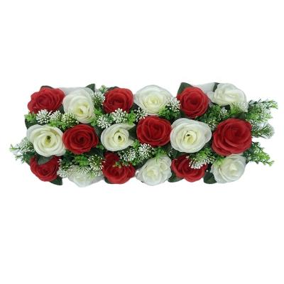 China Eco - Friendly Romantic Red And White Roses Arch Wedding Wall Flower Backdrop Artificial Flower Wall for sale