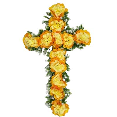 China SJZ0003 Eco-Friendly Customizable Wholesale Artificial Burial Flower Floral Cross Funeral Cross Large Flower Arrangement For Grave for sale