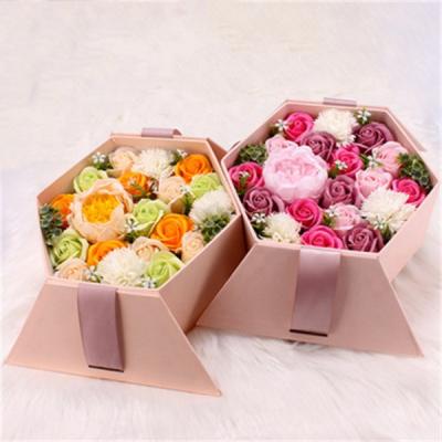 China Valentine's Day Fashion Handmade Soap Flower Durable Romantic Rose Exquisite Gift Box Hexagon For Girlfriend for sale