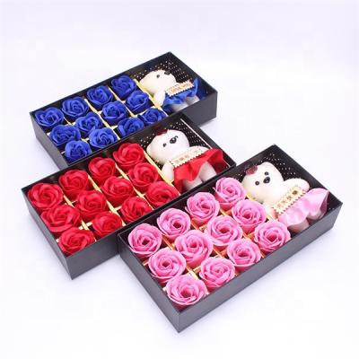 China Christmas Valentine's Day Gift Box Durable Simulation 12 Red Rose Teddy Bear Soap Flower With Colorful Bear for sale