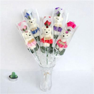 China Wholesale Fashion Durable Flower Soap Rose Bear Soap Fake Flower Simple Creative Valentine's Day Gift With Bear for sale