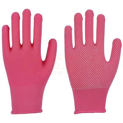 China Factory Sale Durable Anti-skid Dot Pink Nylon Working Gloves White PVC Comfortable And Flexible for sale