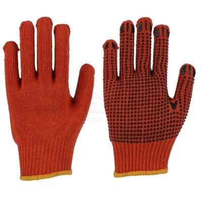 China Comfortable And Flexible High Quality Black PVC Dotted Cotton Gloves Knitted Orange Red Hand Gloves for sale