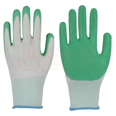 China Comfortable unisex green white nylon ply gloves latex /durable /flexible hand clapping safety gloves coated work for sale