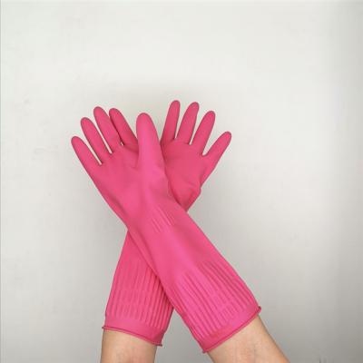 China Comfortable and flexible red-pink industrial general kitchen long household latex cleaning glove for sale