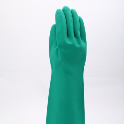 China Comfortable And Flexible Green Nitrile Flocklined Household Industrial Hand Working Kitchen Gloves for sale