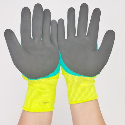 China Industrial Wholesale Green Sponge Rubber Coated Industry Gloves Nylon Working Gloves for sale