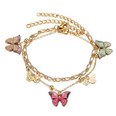 China Not Fade Wholesale Women's Small Ankle Chain Snake Butterfly Bracelet Punk Gold Statement Jewelry Volume for sale