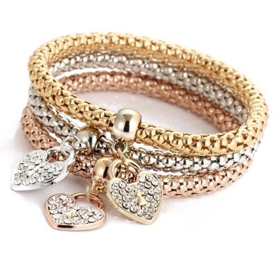 China Environmental Friendly 3 Pieces/Set Heart Chain Pendant Bracelets Butterfly Crown Women Gift Women's Popcorn Bracelet Wholesale Items For Business for sale