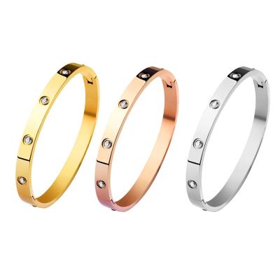 China New Hot Selling Vintage Titanium Rose Gold Opening Simple Steel Bracelet For Men And Women Valentine's Day Jewelry Wholesale Customize for sale