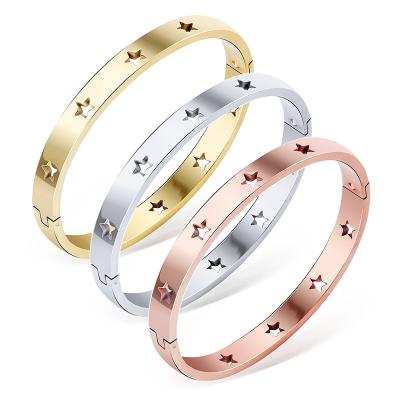 China Not Fade Top-Selling Five-Pointed Star Hollowed Out Stainless Steel Bangles Bracelet For Business Women Wholesale Items for sale