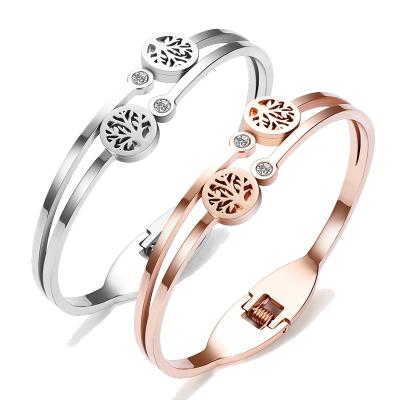 China Not Fade 2022 New Fashion Diamond Bordered Tree Of Life Stainless Steel Bracelets For Women Business Free Shipping Wholesale Item for sale