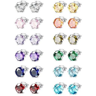 China Fashion Allergy Free Classic Colorful Zircon Stainless Steel Stud Earrings For Women Men Gift Wedding Party Wholesale Resell for sale