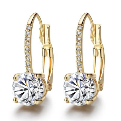 China Not Fade Round Princess Stainless Steel Earrings Cubic Zirconia Leverback Earrings For Women Fashion Jewelry Wholesale Item for sale