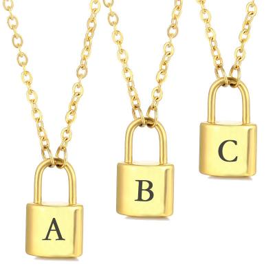 China Durable Stainless Steel Lock Necklaces For Women Initial Letter A-Z Capital Gold Sliver Color Necklace Pendant Jewelry for sale