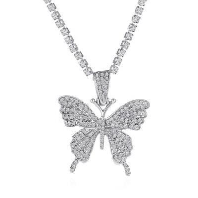 China Not Fade Fashion Cuban Link Necklace Butterfly Chain Necklace For Women Crystal Jewelry Wholesale Items For Business for sale