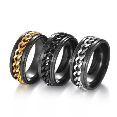 China Allergy Free Punk Couples Worry Rings For Women Men Spinner Stainless Steel Knot Rings Chain Ring Jewelry Set Free Shipping for sale