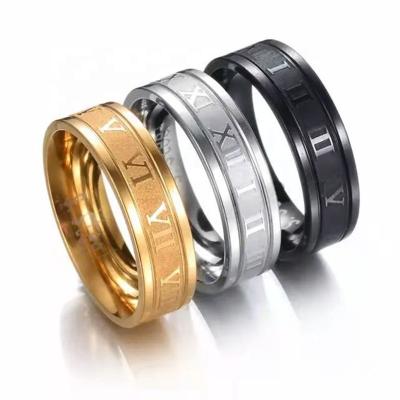 China Not Fade Stainless Steel Ring Anillos Fashion Jewelry Set Roman Number Fidget Ring For Women Punk Men for sale