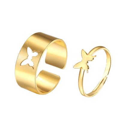 China Durable Men's Jewelry Women's Fashion Punk Adjustable Butterfly Snake Heart Couple Ring Finger Rings Set for sale