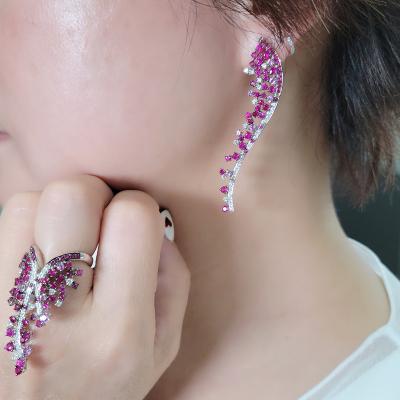 China Trendy Earrings Pink Sapphire Ruby OEM ODM ODM Jewelry Customized 18K Gold Diamond Earrings Fine Jewelery for sale