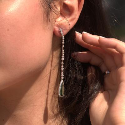 China TRENDY earrings shape 18K white gold green tourmaline diamond colorstones gemstones design jewelry earrings wholesale for sale