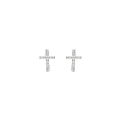 China Wholesale Fashion 18K White Gold Diamond Cross Diamond Cross Earring Fashion RTS Designer Jewelry Fork Settings Stud Earrings TRENDY Earring for sale