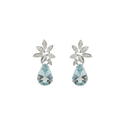 China Trendy high quality 18K white gold blue green diamond fashion earrings RTS design jewelry earrings wholesale colorstones gemstones for sale