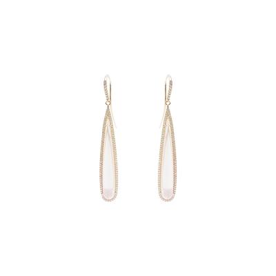 China Wholesale Fashion 18K Rose Gold Diamond Trendy Rose Quartz Earrings RTS Designer Jewelry Fork Settings Stud Earrings for sale