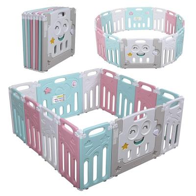 China Foldable and Adjutable ABST Baby Playground 14 Panels With Door Gate Barrier Board and Foldable Safety Baby Play Gate Yard for sale