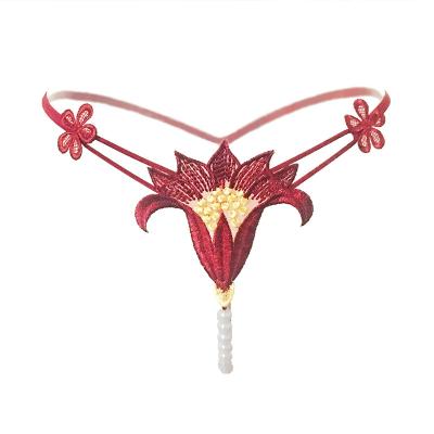 China XuanLing Breathable New Arrive Sexy Low Waist Floral Embroidery Thong Lingerie T-Back Panties For Ladies for sale