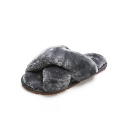 China Fashion Trend Luxury Fur Slides Gray Fur Slides Fur Slides Custom Logo for sale