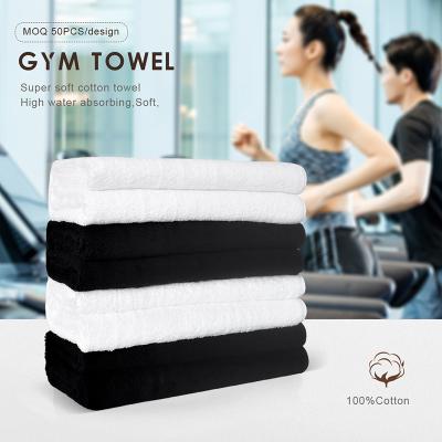 China Custom Made Kinsery Black and White QUICK DRY Cotton 100% Custom Gym Towel With Logo for sale