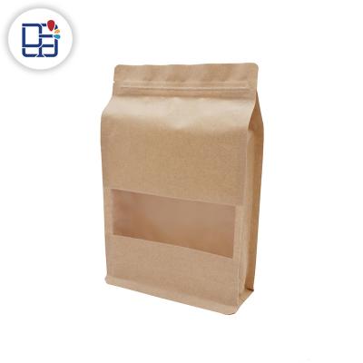 China Disposable Custom Waterproof Laminated Flat Bottom Zip Lock Stand Up Kraft Paper Bag With Window For Food for sale