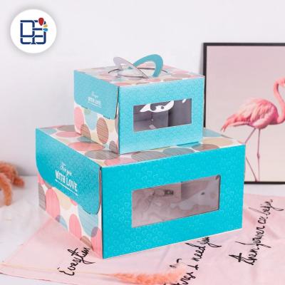 China Recyclable Blue Color Printed Cardboard Logo Custom Food Cake Paper Packaging Box for sale