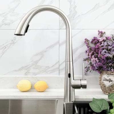 China Pull Out Spray CUPC Modern Touchless Kitchen Faucet Pull Down Smart Infrared 304 Stainless Steel Mixer for sale