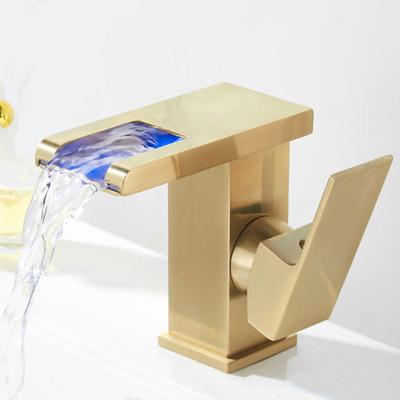 China LED Light Bathroom Led Color Changing Basin Faucet Waterfall Bathroom Basin Mixer Tap Brass Toilet Faucet for sale