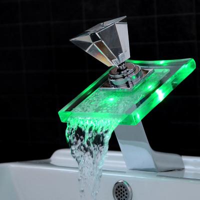 China Hot and Cold Waterfall Bathroom Faucet Bathroom Faucet LED Light Glass Basin Color-changing Toilet Basin Mixer Tap for sale