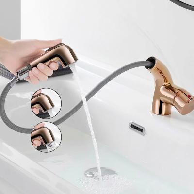 China Pull Out Spray Basin Faucet Rose Gold Pull Out Bathtub Shower Faucet Basin With Shower Toilet Faucet for sale