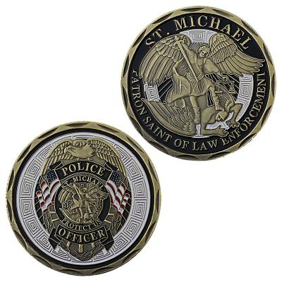 China Custom Ruler Collectible Copper Plated Commemorative Coins Challenge Coin of St Michael Thearchangel Souvenir Gift Police of America for sale