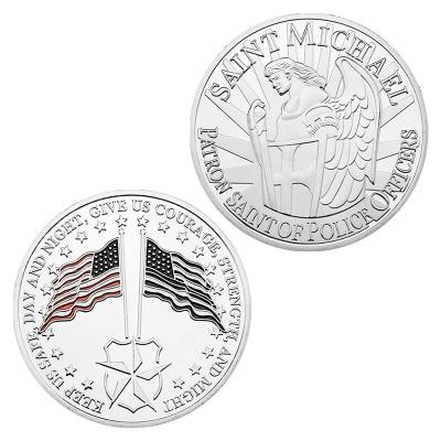 China Custom America USA Coin Stars and Stripes Blue Line Font Thin Silver Plated Souvenirs and Gifts Saint Micheal Challenge Coin for sale