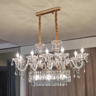 China 2023 hot modern new creative crystal rectangular light luxury vendor restaurant bar chandelier villa villa hotel dining room chandelier for sale