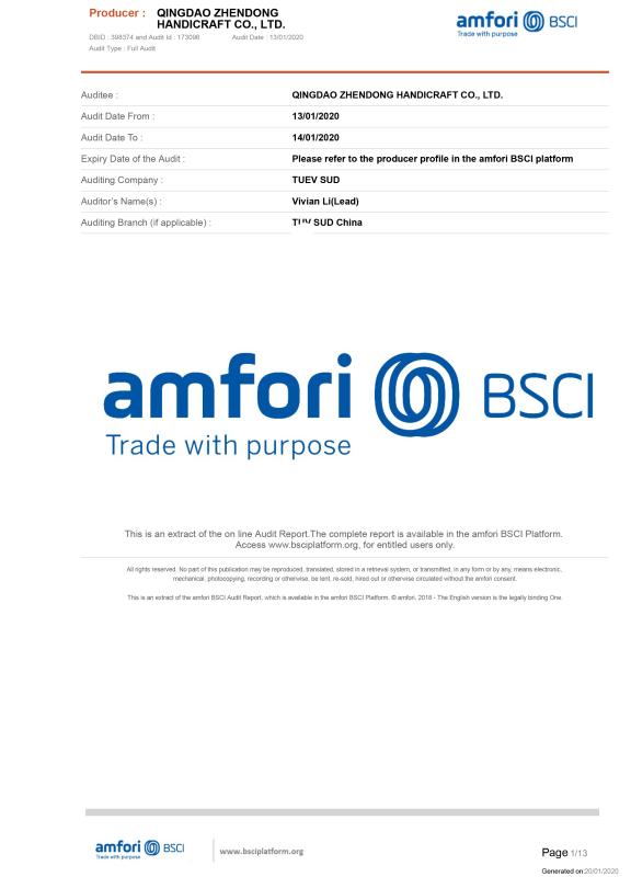 BSCI - Qingdao Justhonesty International Trade Co., Ltd.