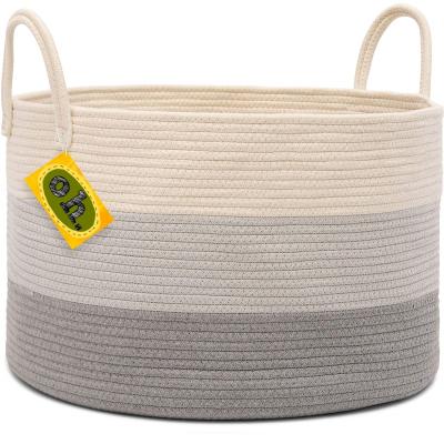 China Universal Portable Folding Gray Laundry Hamper Extra Large Storage Baskets Cotton Rope Baby Woven Laundry Hamper With Handle For Diaper Toy for sale