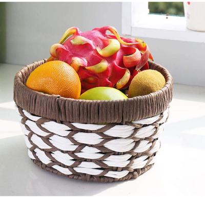 China Eco-friendly Large Vegetable Plankton Woven Wicker Basket , Round Paper Rope Woven Fruit Storage Basket for sale