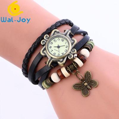 China SW-684 Vintage Cheap Hot Sale Genuine Leather Ladies Bracelet Wristwatches Butterfly/Tower Pendant for sale