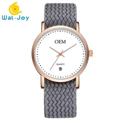 China WJ9007 besitzen einbrennende Luxusuhr-Frauen Nylon Soem-Uhr niedriges MOQ zufällige wasserdichte Kalender-Armbanduhr-Logo-Gewohnheit zu verkaufen