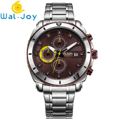 China El reloj 2027 de los pequeños tres de Meedle de la fecha automática del reloj del cuarzo del acero inoxidable del caballero de WJ-7604 MEGIR hombres de la moda en venta