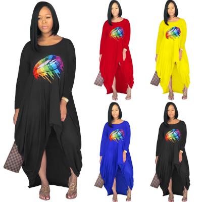 China Foreign Trade Offset Printing Loose Plus Size Women's Long Sleeves Popular And Elegant Dress Clothing for sale